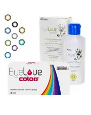 EyeLove Colors 2 szt. moc: 0,00 (PLAN) + płyn EyeLove Natural 100 ml + pojemnik