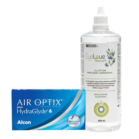 AIR OPTIX plus HydraGlyde 6 szt. + EyeLove Natural+ 400 ml