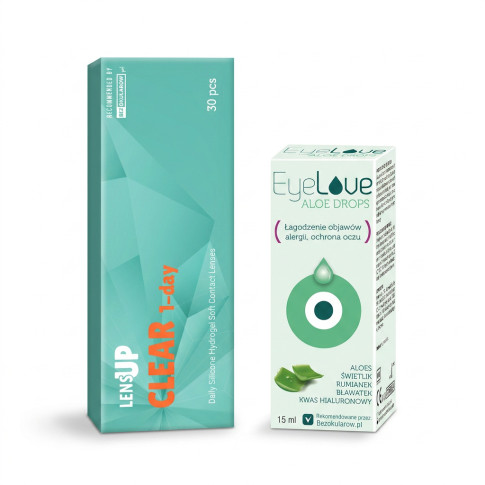 ZESTAW: LensUp Clear 1-Day 30 szt. + krople EyeLove Aloe Drops 15 ml GRATIS