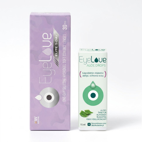 ZESTAW: EyeLove Elite 1-Day 30 szt. + krople EyeLove Aloe Drops 15 ml GRATIS