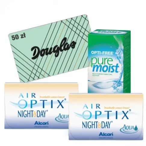 2x Air Optix Night&Day 6 szt. + Pure Moist 300 ml + karta Douglas 50 zł GRATIS!